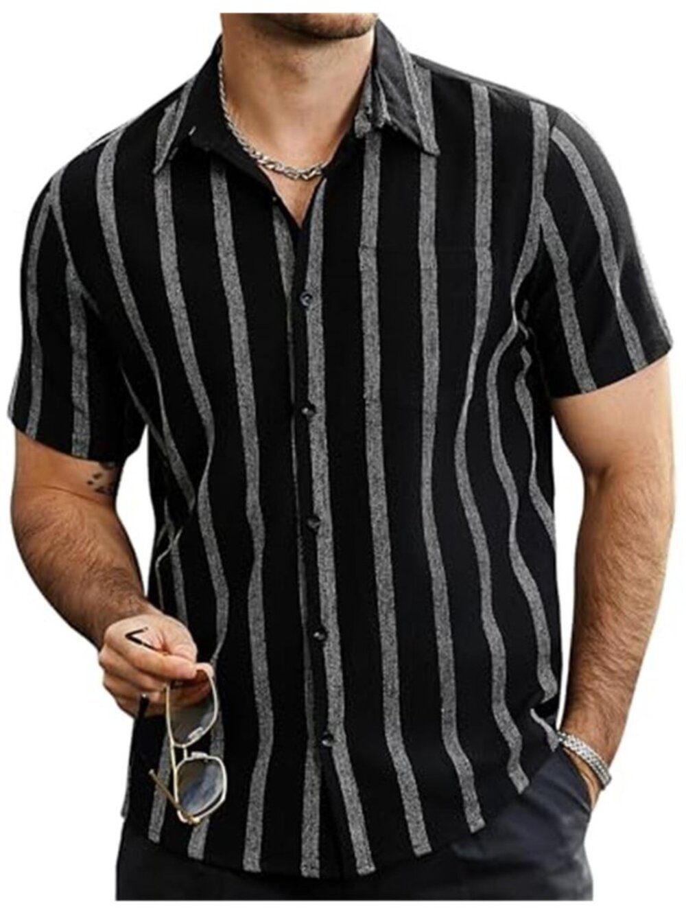 Mens Ribbed Button Down Shirt Short Sleeve Textured Casual Beach Camp Shirt